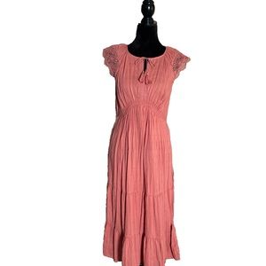 OLD NAVY | Peach Terracotta Prairie Crochet Midi Dress | S Maternity